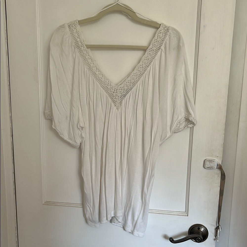 Zara White Crochet Trim Blouse